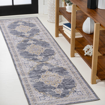 Wincer Chenille Cottage Medallion Machine-washable Area Rug
